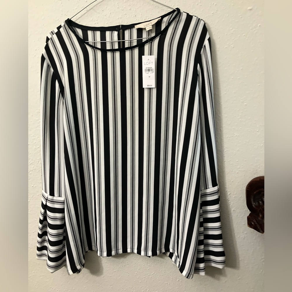 LOFT Black and White Striped Blouse